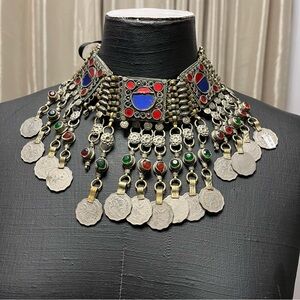 Vintage Kuchi Choker Necklace India Coin Afghan Tribal Ethnic Belly Dance Jewels